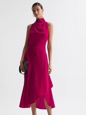 Reiss Giannon Velvet Funnel Neck Midi Dress